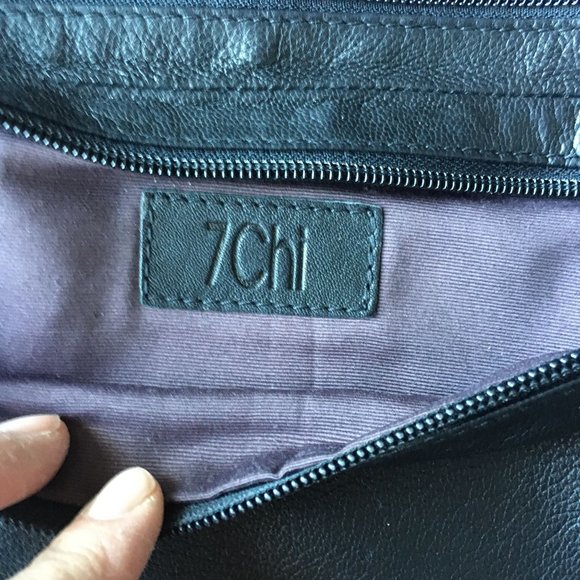 7 Chi Mixed Media Shoulder Bag Clutch Leather Beaded Embroidered Abstract Design - Picture 2 of 7